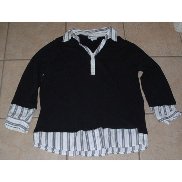 DRESSBARN Black Plus Sz 2X Layer Look Stretchy Casual Wear Cotton Blend Shiirt - Picture 1 of 3